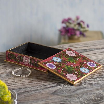 Alternate image for Floral Reverse-Painted Glass Decorative Box in Pink Margarita Garden in Pink