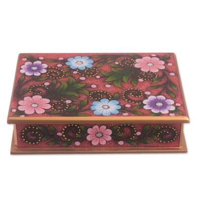 Alternate image for Floral Reverse-Painted Glass Decorative Box in Pink Margarita Garden in Pink