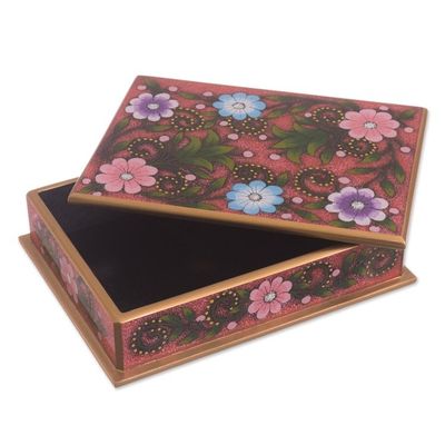 Alternate image for Floral Reverse-Painted Glass Decorative Box in Pink Margarita Garden in Pink