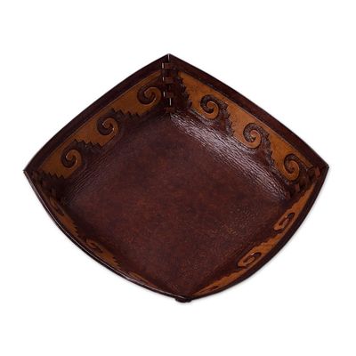 Alternate image for Handcrafted Tooled Leather Inca Wave Motif Catchall Inca Seacoast