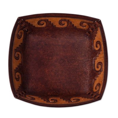 Alternate image for Handcrafted Tooled Leather Inca Wave Motif Catchall Inca Seacoast