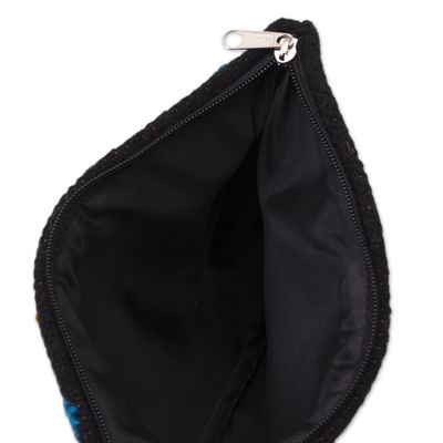 Alternate image for Blue Floral Embroidered Wool Clutch from Peru Floral Nature