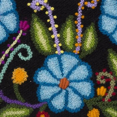 Alternate image for Blue Floral Embroidered Wool Clutch from Peru Floral Nature