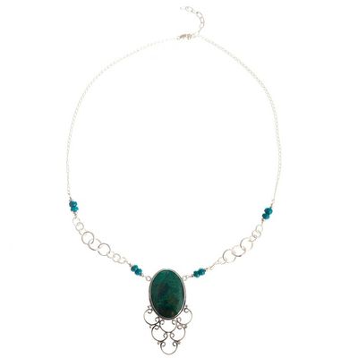 Alternate image for Handcrafted Chrysocolla and Sterling Silver Necklace Andes Baroque