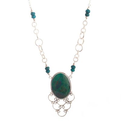 Alternate image for Handcrafted Chrysocolla and Sterling Silver Necklace Andes Baroque
