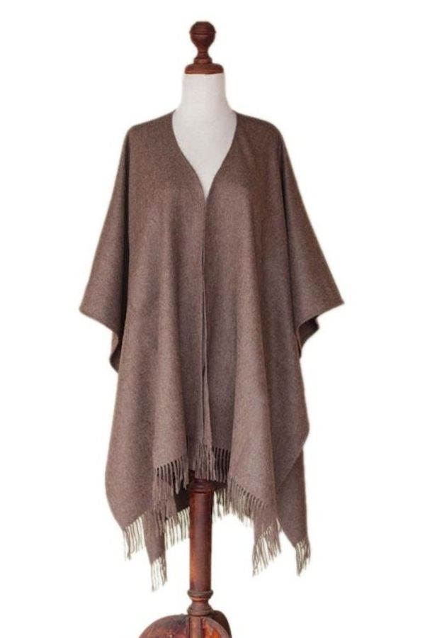 Alternate image for Alpaca Wool Solid Wrap Ruana from Peru Lush Dark Brown