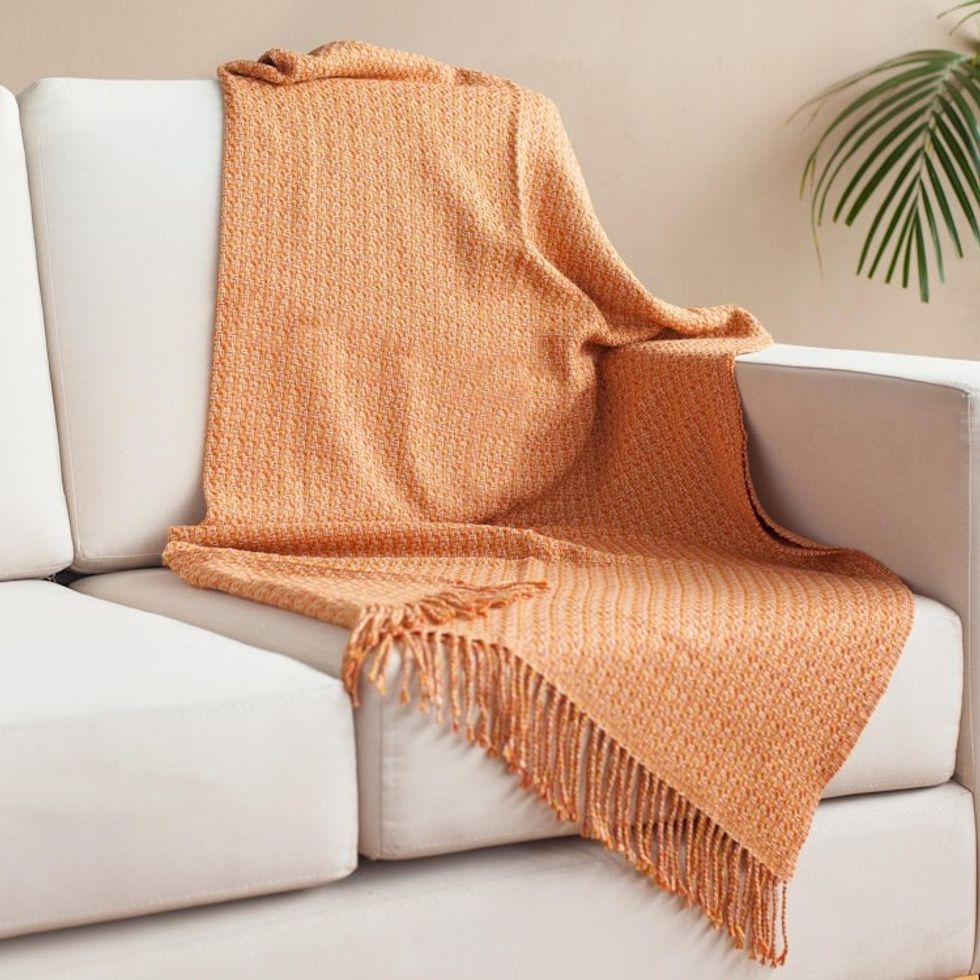 Bright Alpaca Blend Throw from Peru 'Cozy Combination in Marigold'