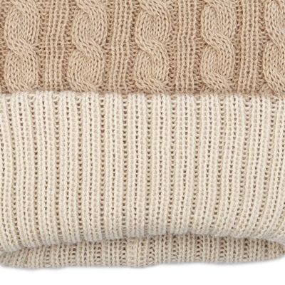 Alternate image for Reversible 100 Alpaca Cable Knit Hat in Ivory and Beige Warm and Snuggly