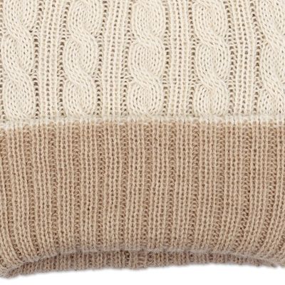 Alternate image for Reversible 100 Alpaca Cable Knit Hat in Ivory and Beige Warm and Snuggly