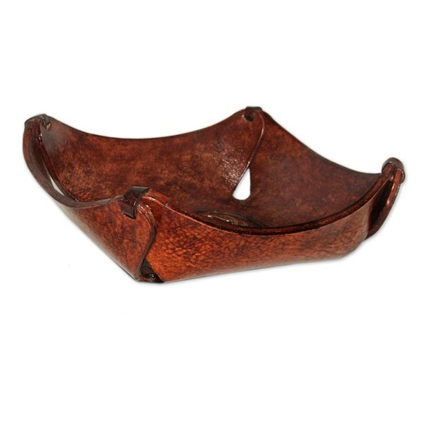Alternate image for Artisan Crafted Leather Square Catchall from the Andes Brown Lasso