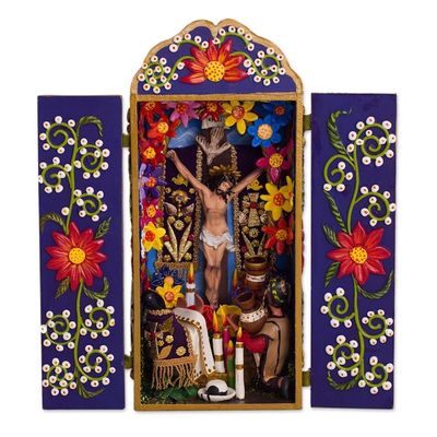 Alternate image for Ceramic and Wood Christian Retablo from Peru Passion of Jesus