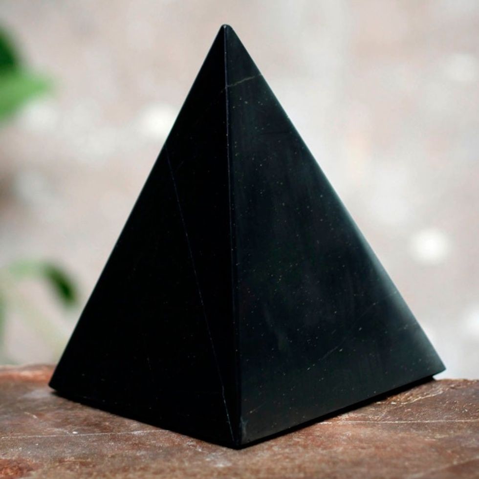 Onyx Pyramid Sculpture Handmade in Peru Large 'Black Night of Peace'
