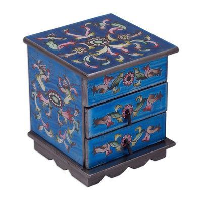 Alternate image for Reverse Painted Glass Jewelry Box Chest with Mirror Celestial Blue