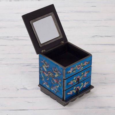 Alternate image for Reverse Painted Glass Jewelry Box Chest with Mirror Celestial Blue
