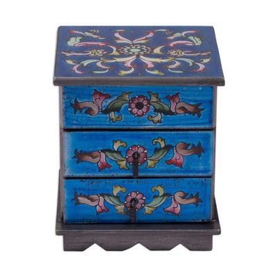Alternate image for Reverse Painted Glass Jewelry Box Chest with Mirror Celestial Blue