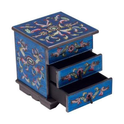 Alternate image for Reverse Painted Glass Jewelry Box Chest with Mirror Celestial Blue