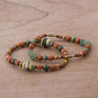 Primary image for Two Ceramic Beaded Bracelets with Agate and Serpentine Wind and Earth
