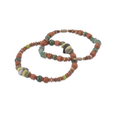 Alternate image for Two Ceramic Beaded Bracelets with Agate and Serpentine Wind and Earth