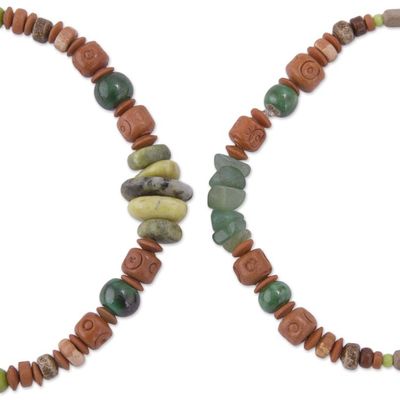 Alternate image for Two Ceramic Beaded Bracelets with Agate and Serpentine Wind and Earth