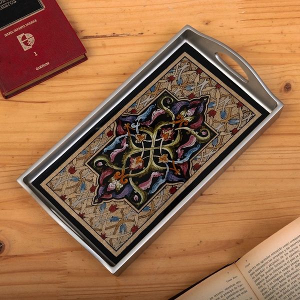 Alternate image for Handcrafted Reverse-Painted Glass Tray Royal Silver