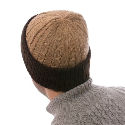 Alternate image for Knit 100 Alpaca Hat in Tan and Mahogany from Peru Warm Braids in Tan