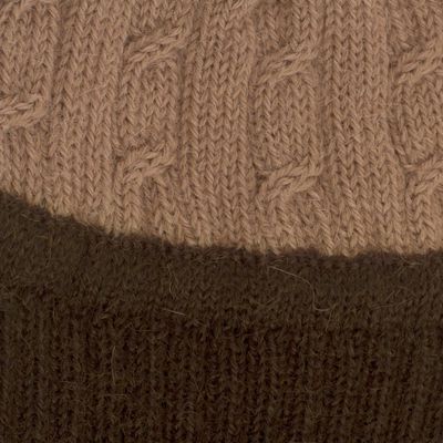 Alternate image for Knit 100 Alpaca Hat in Tan and Mahogany from Peru Warm Braids in Tan