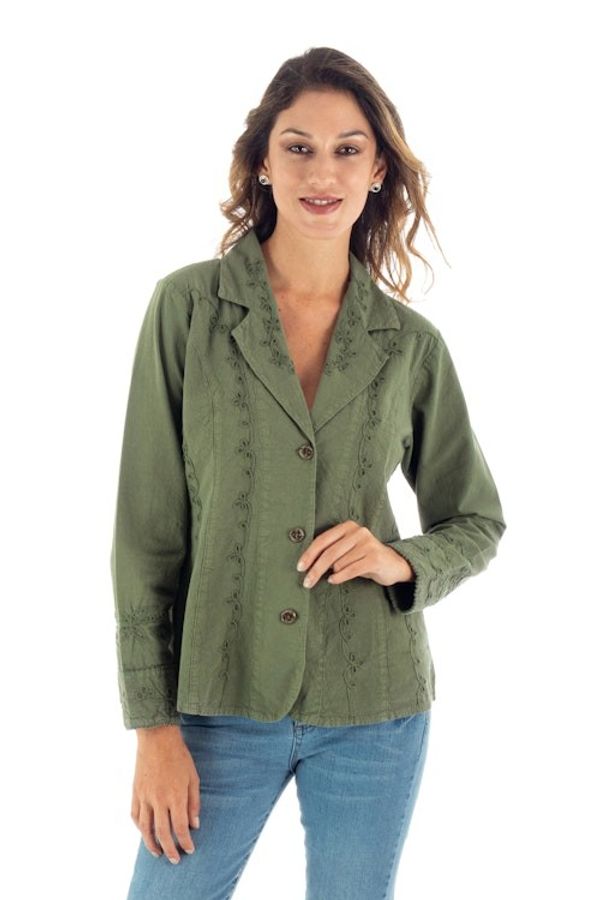 Alternate image for Embroidered Laurel Green Cotton Blazer Jacket from Peru Andean Fields