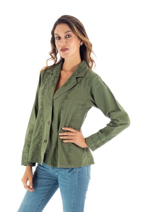 Alternate image for Embroidered Laurel Green Cotton Blazer Jacket from Peru Andean Fields