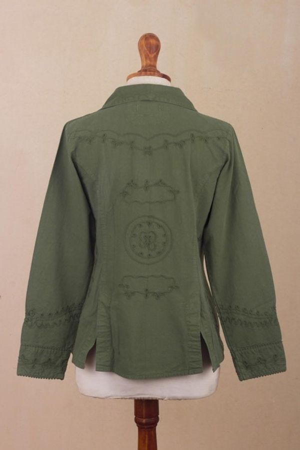 Alternate image for Embroidered Laurel Green Cotton Blazer Jacket from Peru Andean Fields