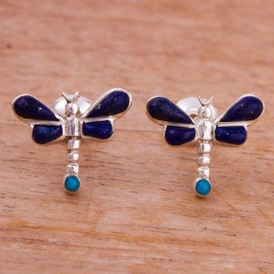 Alternate image for Lapis Lazuli and Chrysocolla Dragonfly Earrings from Peru Night Dragonflies