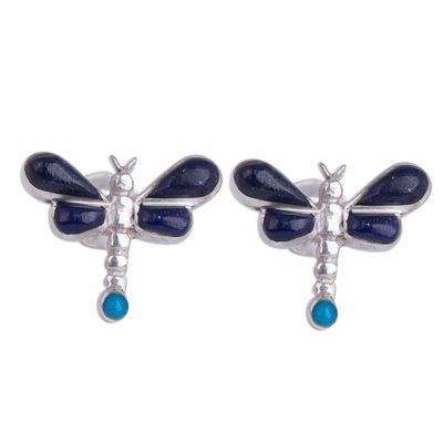 Alternate image for Lapis Lazuli and Chrysocolla Dragonfly Earrings from Peru Night Dragonflies