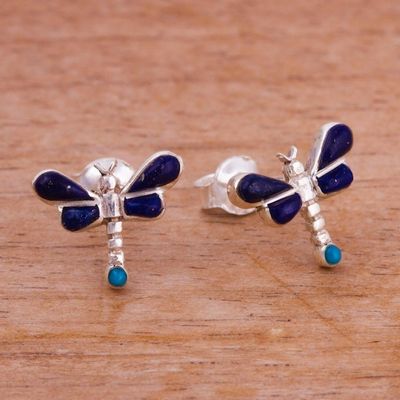 Alternate image for Lapis Lazuli and Chrysocolla Dragonfly Earrings from Peru Night Dragonflies