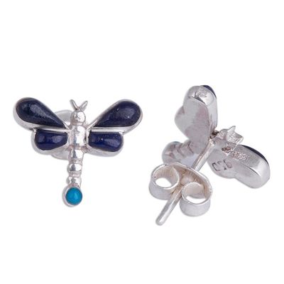 Alternate image for Lapis Lazuli and Chrysocolla Dragonfly Earrings from Peru Night Dragonflies