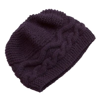 Alternate image for Hand-Knit Alpaca Blend Hat in Aubergine from Peru Aubergine Waves