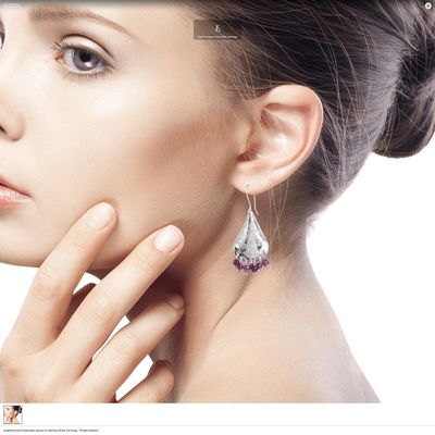 Alternate image for Amethyst and Embossed Leaves on Sterling Silver Earrings Purple Autumn