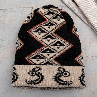 Alternate image for Traditional Inca Black and Beige Alpaca Blend Hat from Peru Noble Origins