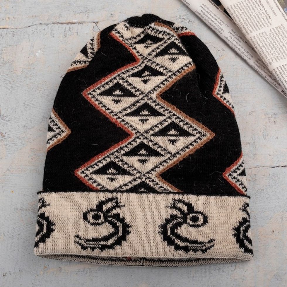 Traditional Inca Black and Beige Alpaca Blend Hat from Peru 'Noble Origins'