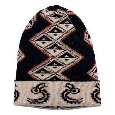 Alternate image for Traditional Inca Black and Beige Alpaca Blend Hat from Peru Noble Origins