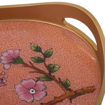 Alternate image for Reverse Painted Glass and Wood Tray from Peru Birds of a Feather in Rose