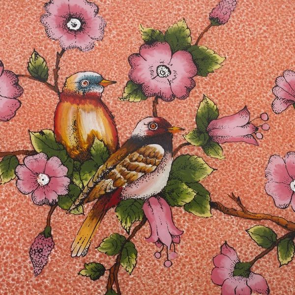 Alternate image for Reverse Painted Glass and Wood Tray from Peru Birds of a Feather in Rose