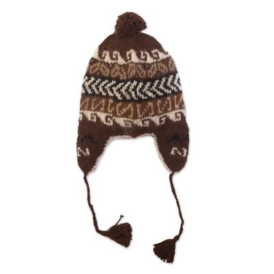 Alternate image for Knit Chullo Hat of 100 Alpaca in Natural Wool Colors Peru Andean Heritage in Brown