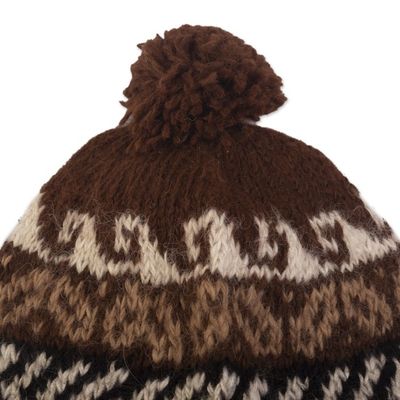Alternate image for Knit Chullo Hat of 100 Alpaca in Natural Wool Colors Peru Andean Heritage in Brown