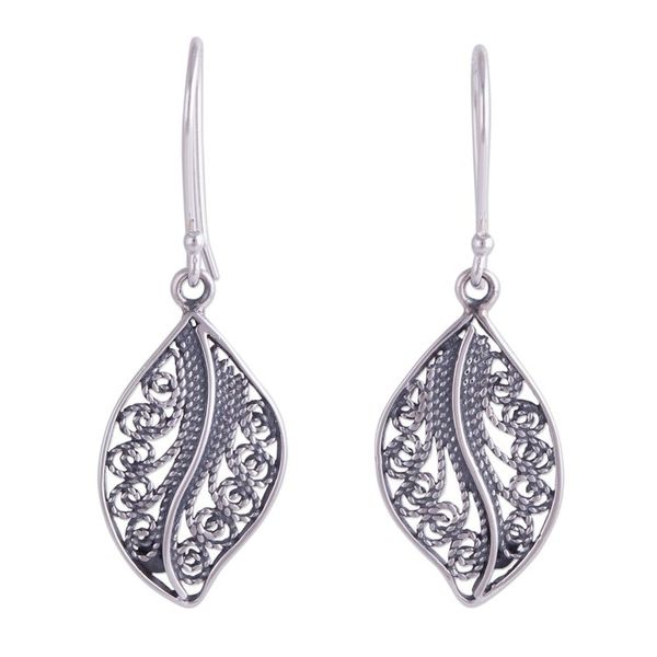 Alternate image for Sterling Silver Filigree Leaf Dangle Earrings from Peru Spiraling Veins