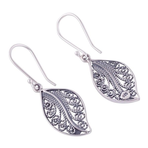 Alternate image for Sterling Silver Filigree Leaf Dangle Earrings from Peru Spiraling Veins