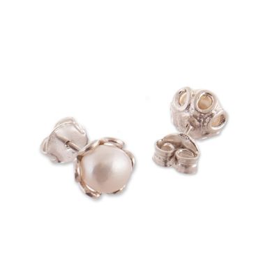 Alternate image for Sterling Silver Stud Earrings with White Cultured Pearls Moonshine Charm