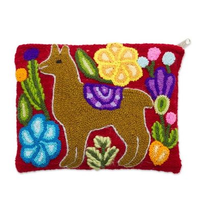 Alternate image for Llama-Themed Embroidered Wool Clutch Bag in Honey Llama Glam in Honey