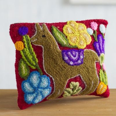 Alternate image for Llama-Themed Embroidered Wool Clutch Bag in Honey Llama Glam in Honey