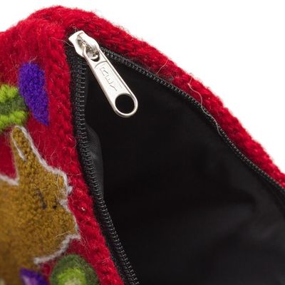 Alternate image for Llama-Themed Embroidered Wool Clutch Bag in Honey Llama Glam in Honey