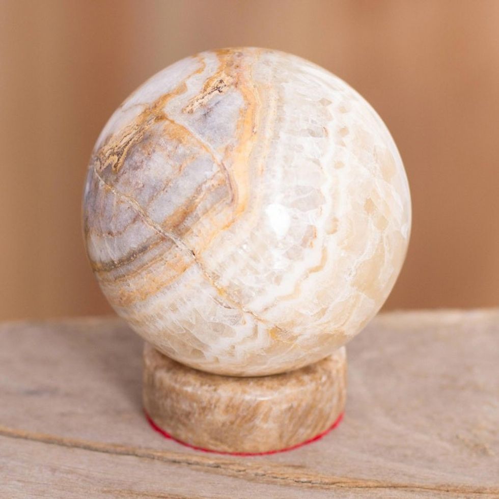 Hand Crafted Geometric Jasper Sphere Sculpture 'Inner Peace'