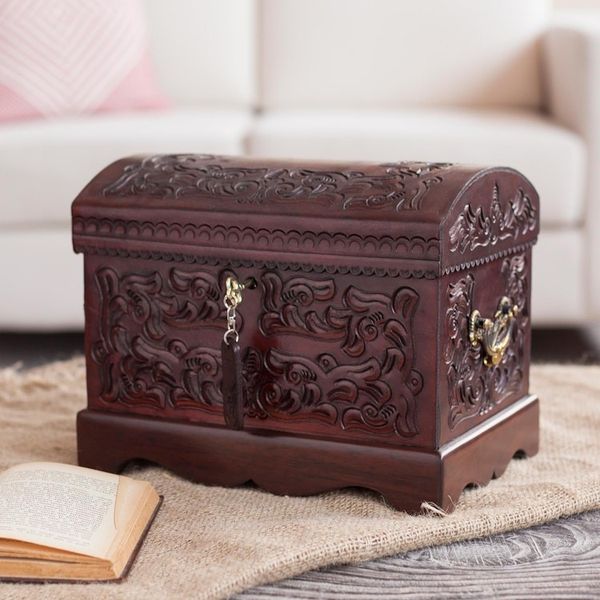 Alternate image for Unique Colonial Wood Leather Jewelry Box Colonial Mystique